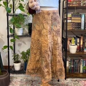 Y2K Beaded Embroidered Midi Skirt Brown Floral Boho Western Festival Womens‎ 4